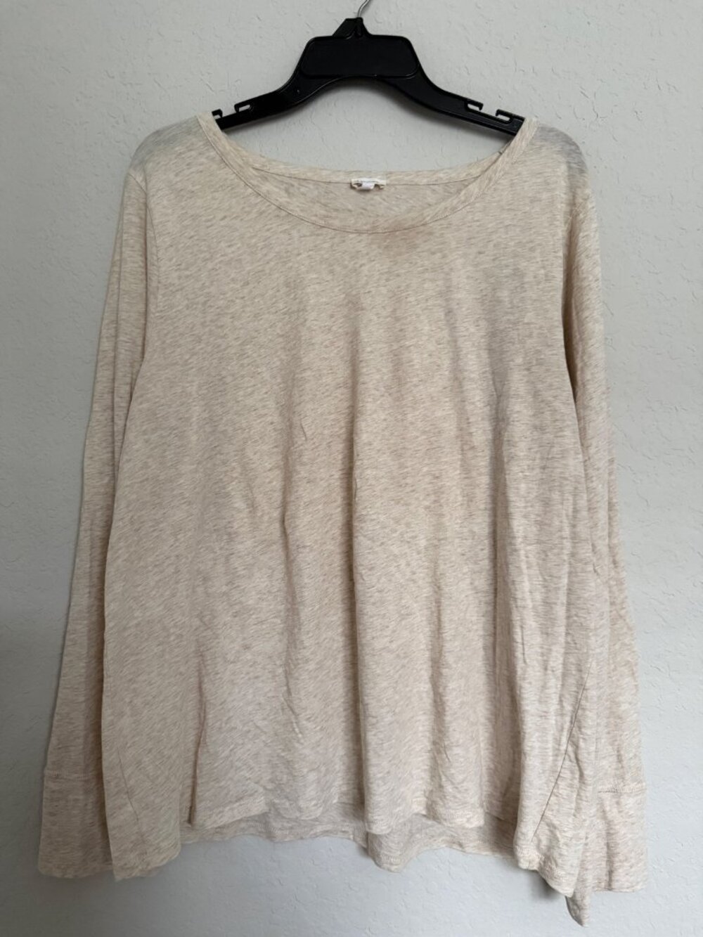 Skin Organic Heathered Tan Cotton Long Sleeve Tee Size XXL Quiet Luxury Lounge